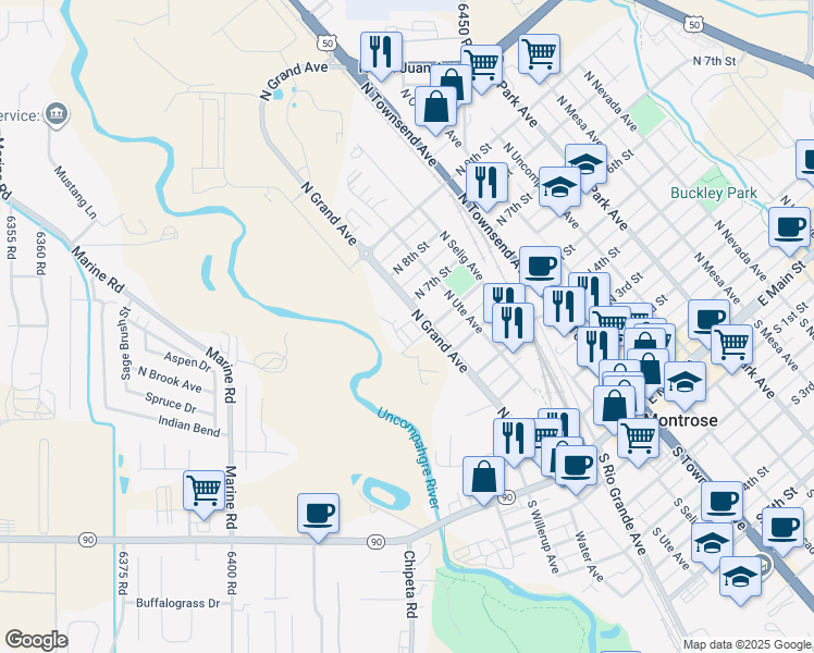 map of restaurants, bars, coffee shops, grocery stores, and more near 41 North 6th Street in Montrose