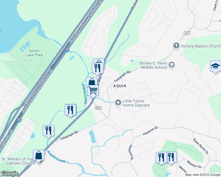 map of restaurants, bars, coffee shops, grocery stores, and more near 194 Telegraph Road in Stafford