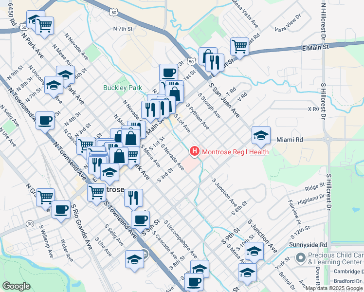 map of restaurants, bars, coffee shops, grocery stores, and more near 843 South 3rd Street in Montrose