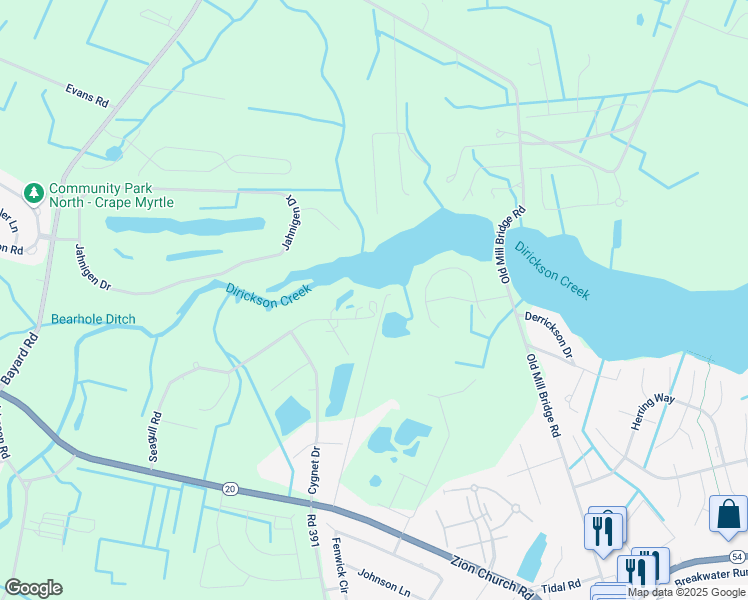 map of restaurants, bars, coffee shops, grocery stores, and more near 35807 Seagull Road in Selbyville