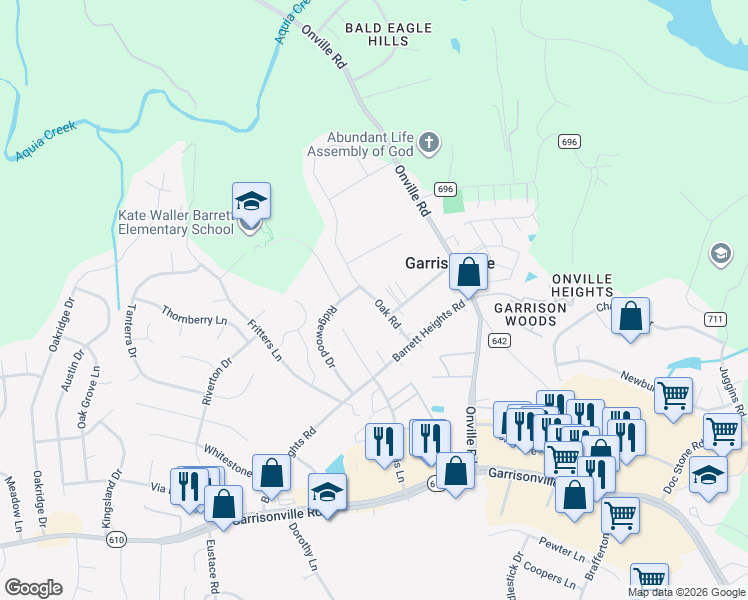 map of restaurants, bars, coffee shops, grocery stores, and more near 17 State Route 1202 in Stafford