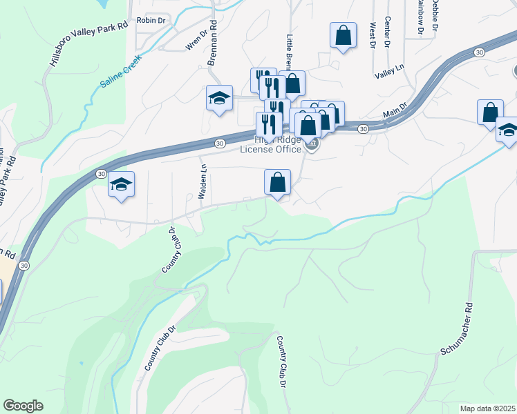 map of restaurants, bars, coffee shops, grocery stores, and more near 1804 Gravois Road in High Ridge