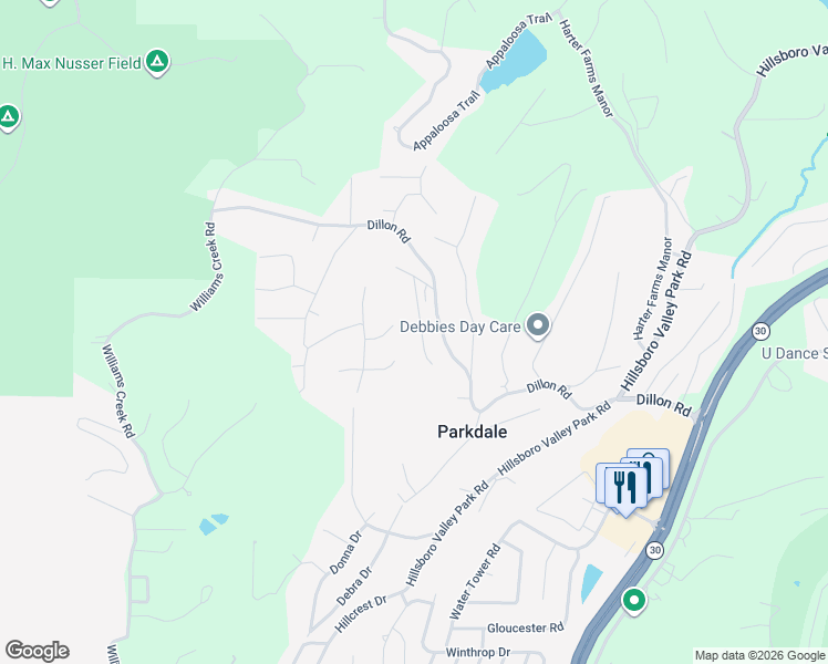map of restaurants, bars, coffee shops, grocery stores, and more near 2150 Linnus Drive in High Ridge