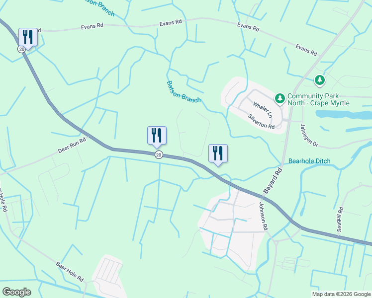 map of restaurants, bars, coffee shops, grocery stores, and more near Zion Church Rd in Frankford
