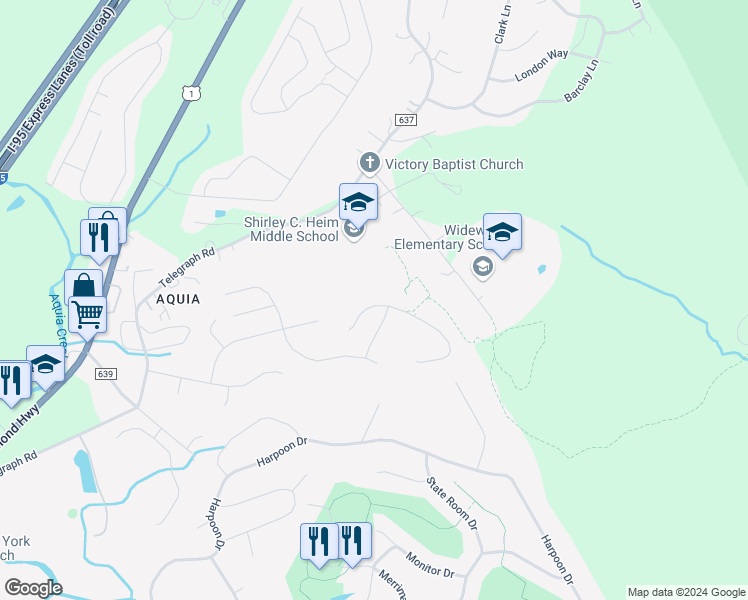 map of restaurants, bars, coffee shops, grocery stores, and more near 21 Runyon Drive in Stafford