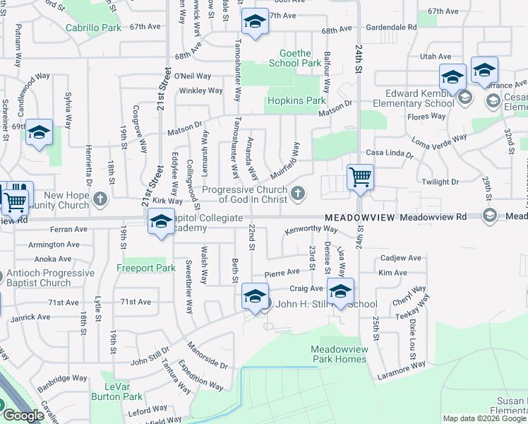 map of restaurants, bars, coffee shops, grocery stores, and more near 2201 Babette Way in Sacramento