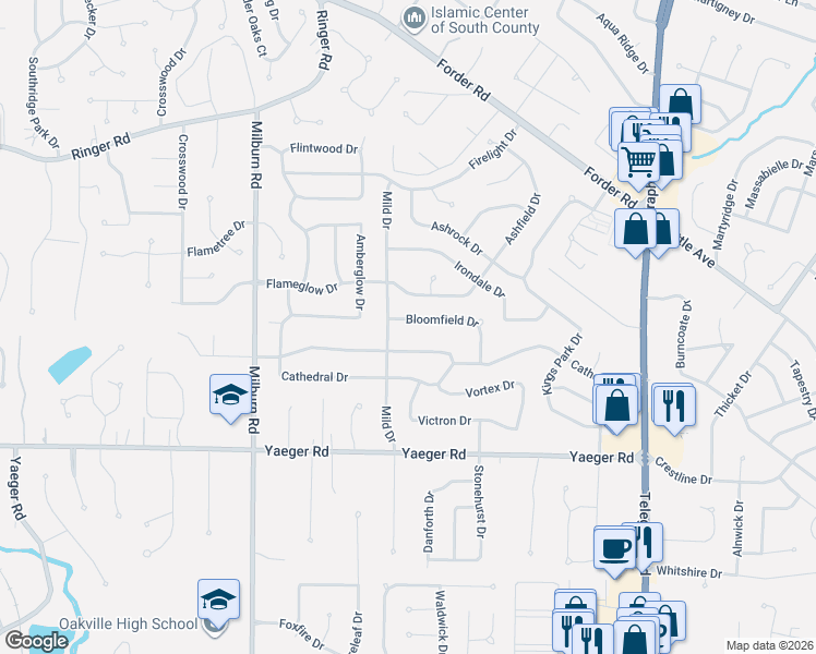 map of restaurants, bars, coffee shops, grocery stores, and more near 2742 Gladwood Drive in St. Louis