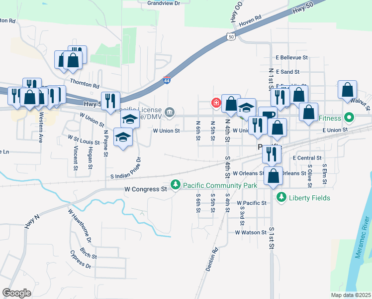 map of restaurants, bars, coffee shops, grocery stores, and more near 620 West Union Street in Pacific