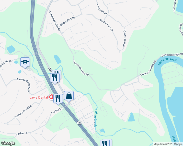 map of restaurants, bars, coffee shops, grocery stores, and more near 615 Corisande Hills Road in Fenton