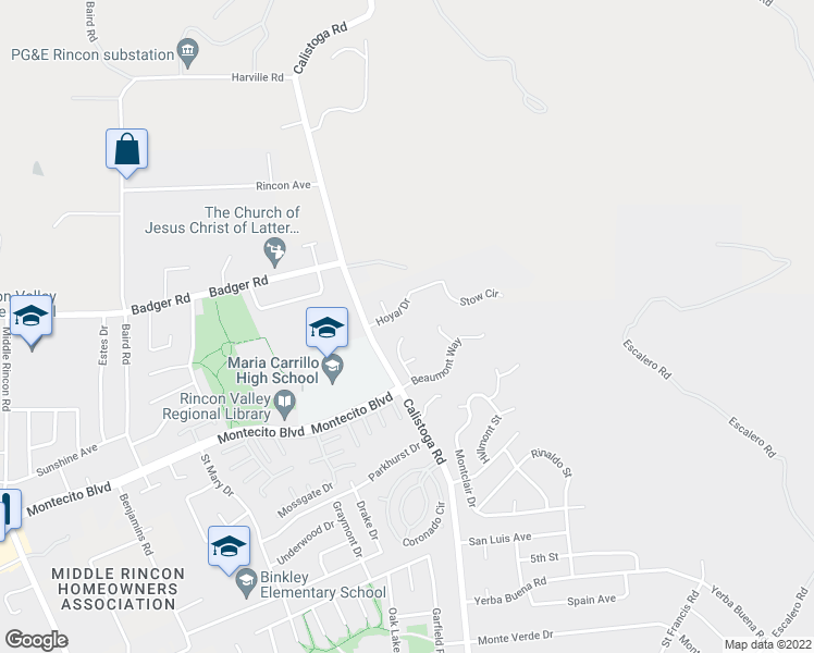 map of restaurants, bars, coffee shops, grocery stores, and more near 855 Montrose Court in Santa Rosa