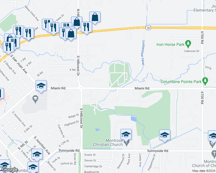 map of restaurants, bars, coffee shops, grocery stores, and more near 2221 Miami Road in Montrose