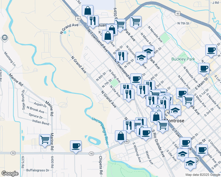 map of restaurants, bars, coffee shops, grocery stores, and more near 41 North 6th Street in Montrose