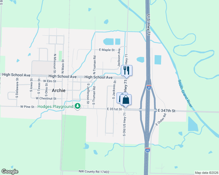 map of restaurants, bars, coffee shops, grocery stores, and more near 104 South Wilson Street in Archie