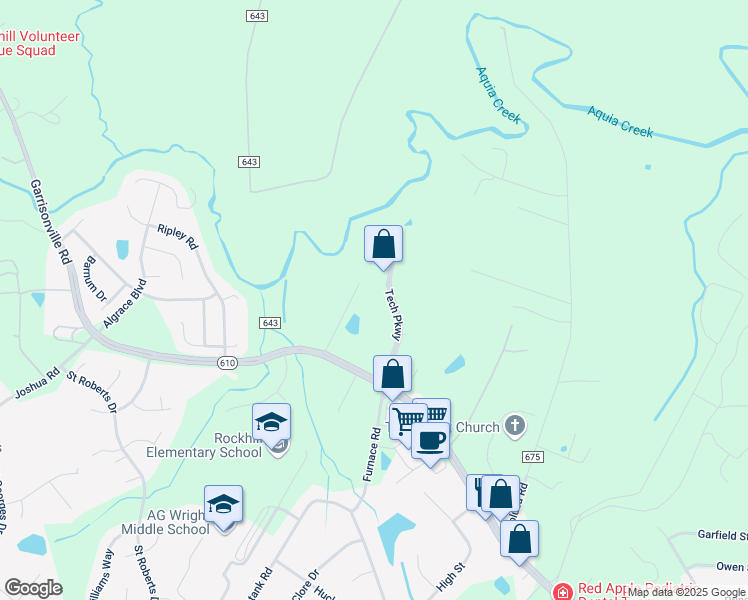 map of restaurants, bars, coffee shops, grocery stores, and more near 59 Tech Parkway in Stafford