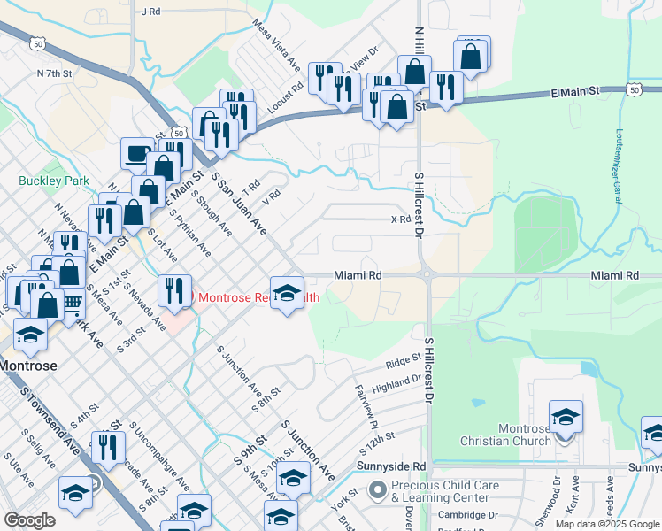 map of restaurants, bars, coffee shops, grocery stores, and more near L Road in Montrose