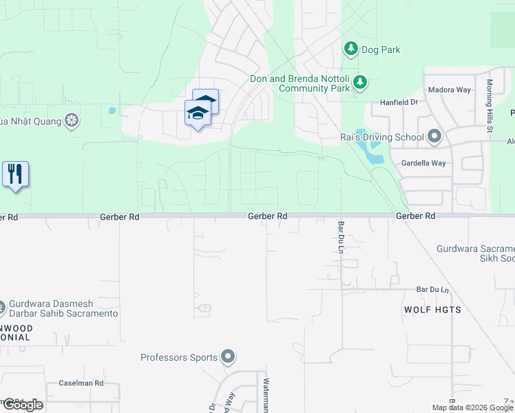 map of restaurants, bars, coffee shops, grocery stores, and more near 9366 Sugar Bush Circle in Sacramento