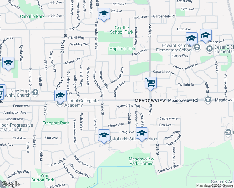 map of restaurants, bars, coffee shops, grocery stores, and more near 7719 Addison Way in Sacramento