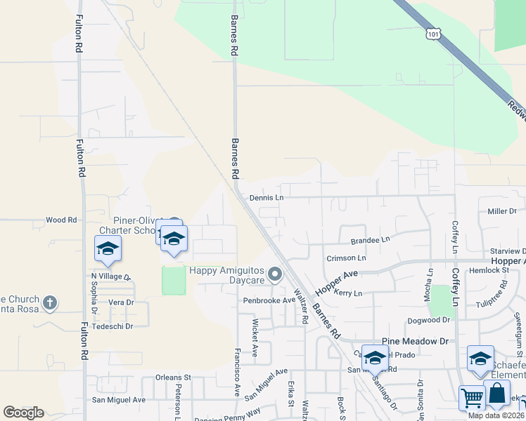 map of restaurants, bars, coffee shops, grocery stores, and more near 2216 Dennis Lane in Santa Rosa