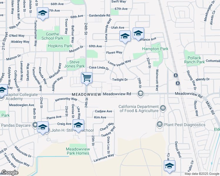 map of restaurants, bars, coffee shops, grocery stores, and more near 49 Coral Gables Court in Sacramento