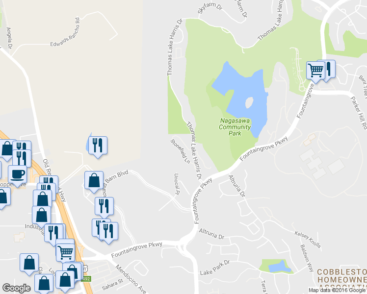 map of restaurants, bars, coffee shops, grocery stores, and more near 2073 Stonefield Lane in Santa Rosa