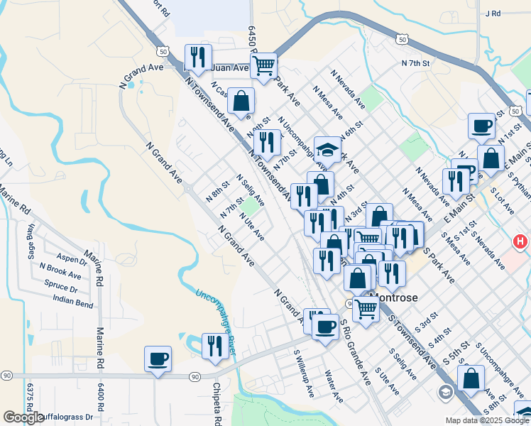 map of restaurants, bars, coffee shops, grocery stores, and more near 539 North Selig Avenue in Montrose