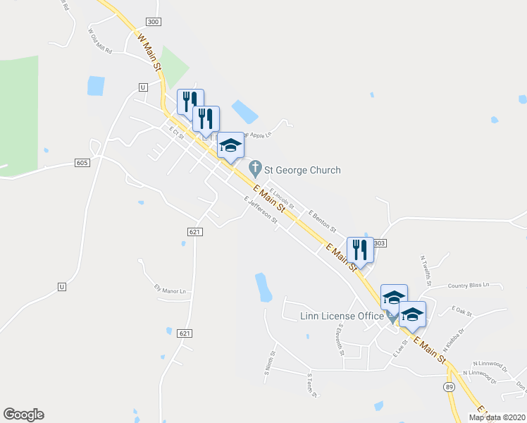 map of restaurants, bars, coffee shops, grocery stores, and more near 700 East Jefferson Street in Linn