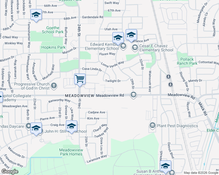 map of restaurants, bars, coffee shops, grocery stores, and more near 113 Coral Gables Court in Sacramento