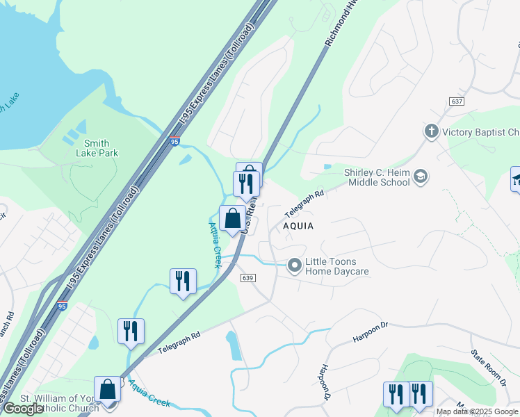 map of restaurants, bars, coffee shops, grocery stores, and more near 3352 Jefferson Davis Highway in Stafford
