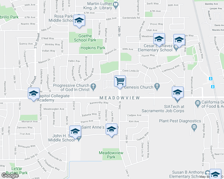 map of restaurants, bars, coffee shops, grocery stores, and more near 42 Nedra Court in Sacramento