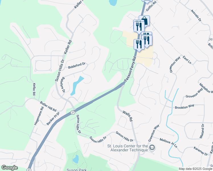 map of restaurants, bars, coffee shops, grocery stores, and more near 13457 Tesson Ferry Road in St. Louis