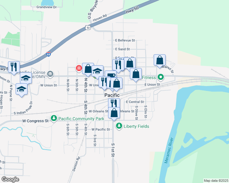 map of restaurants, bars, coffee shops, grocery stores, and more near in Pacific