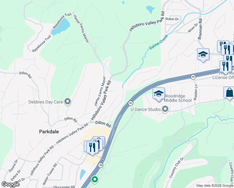 map of restaurants, bars, coffee shops, grocery stores, and more near 2105 Freckles Drive in High Ridge
