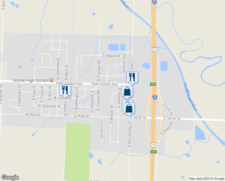 map of restaurants, bars, coffee shops, grocery stores, and more near 104 South Wilson Street in Archie