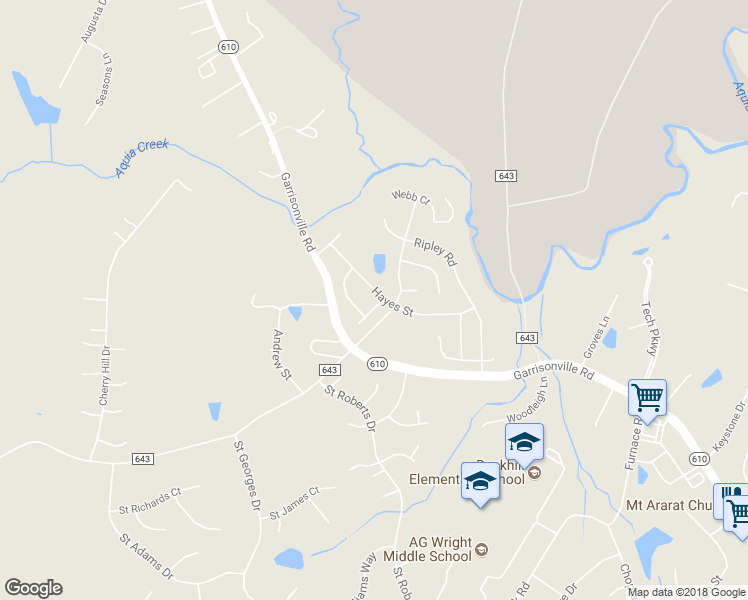 map of restaurants, bars, coffee shops, grocery stores, and more near 4 Ramsey Drive in Stafford