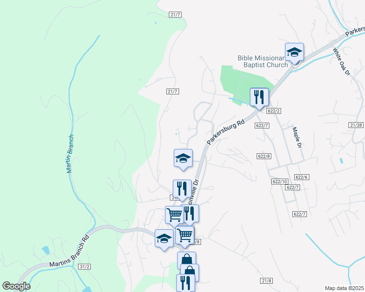 map of restaurants, bars, coffee shops, grocery stores, and more near 2104 Valley Brook Drive in Charleston