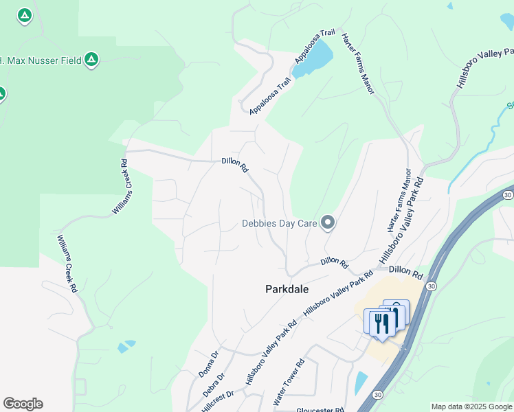 map of restaurants, bars, coffee shops, grocery stores, and more near 2114 Linnus Drive in High Ridge