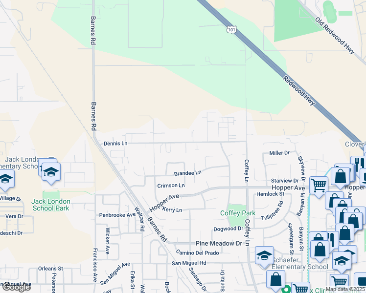 map of restaurants, bars, coffee shops, grocery stores, and more near 2028 Dennis Lane in Santa Rosa