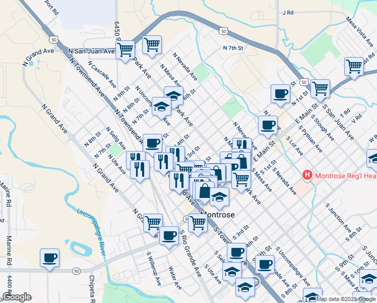 map of restaurants, bars, coffee shops, grocery stores, and more near 447 North 3rd Street in Montrose