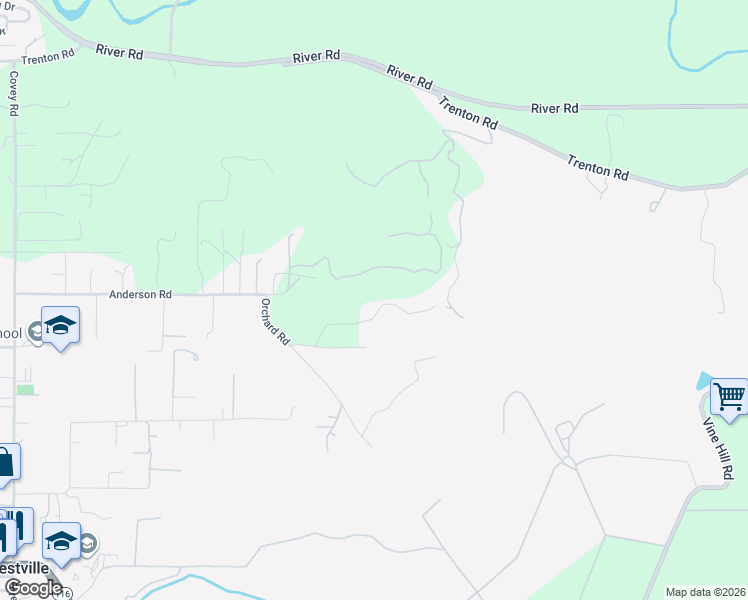 map of restaurants, bars, coffee shops, grocery stores, and more near 5750 Orchard Lane in Forestville