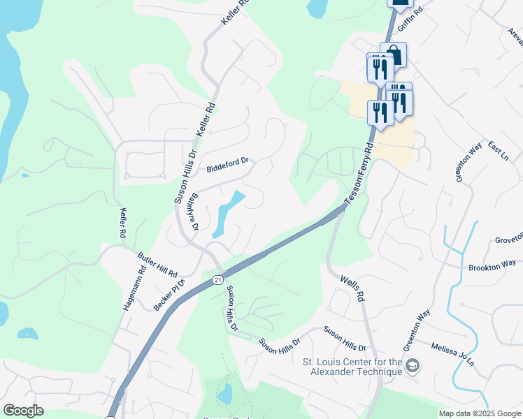 map of restaurants, bars, coffee shops, grocery stores, and more near 5826 Cataumet Court in St. Louis