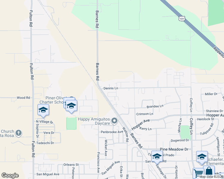 map of restaurants, bars, coffee shops, grocery stores, and more near 2216 Dennis Lane in Santa Rosa