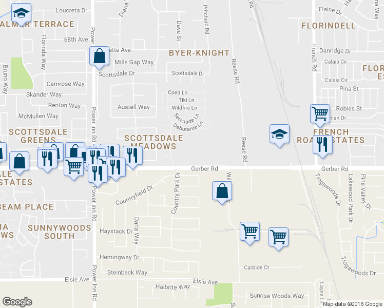 map of restaurants, bars, coffee shops, grocery stores, and more near in Sacramento