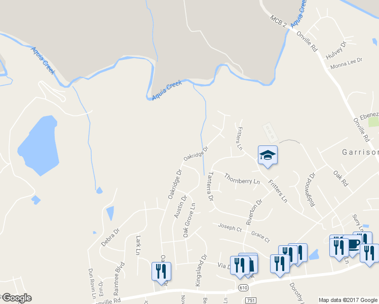 map of restaurants, bars, coffee shops, grocery stores, and more near 408 Oakridge Dr in Stafford