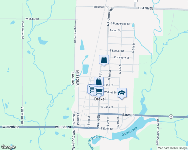 map of restaurants, bars, coffee shops, grocery stores, and more near 107 East Maple Street in Drexel