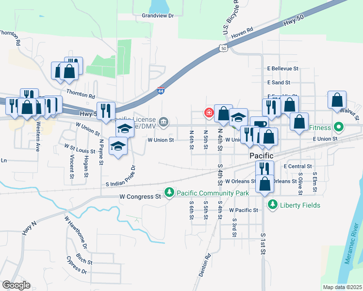 map of restaurants, bars, coffee shops, grocery stores, and more near 620 West Union Street in Pacific