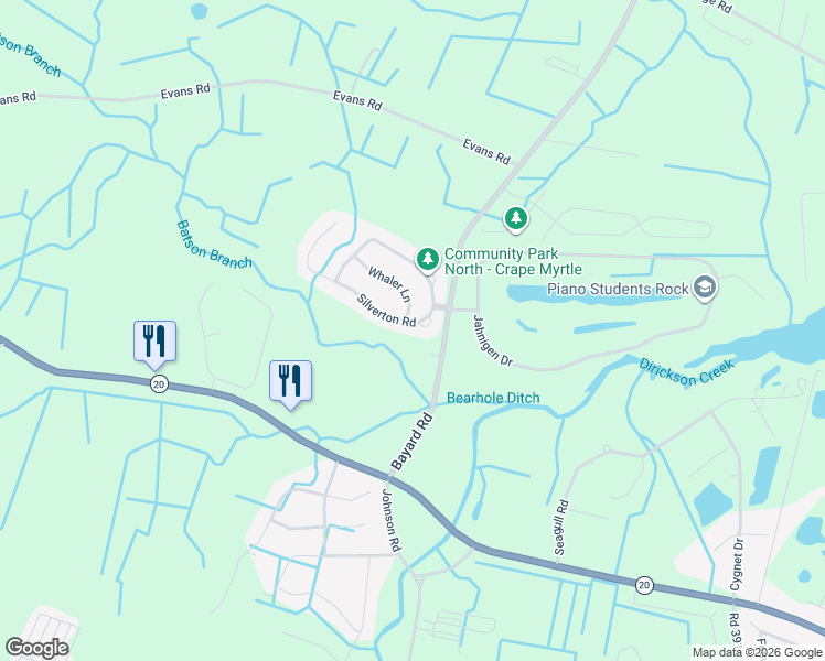 map of restaurants, bars, coffee shops, grocery stores, and more near 30545 Silverton Road in Frankford
