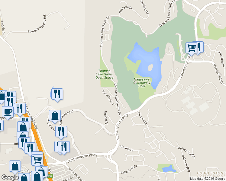 map of restaurants, bars, coffee shops, grocery stores, and more near 2118 Stonefield Lane in Santa Rosa