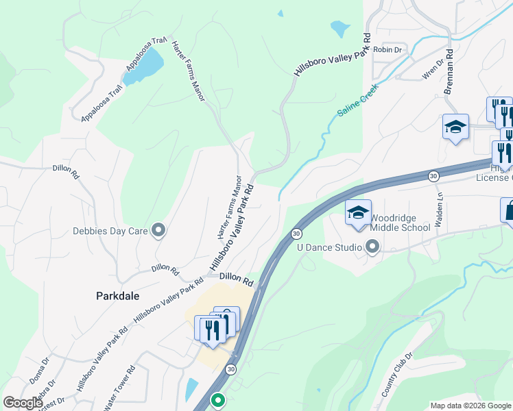 map of restaurants, bars, coffee shops, grocery stores, and more near 2105 Freckles Drive in High Ridge