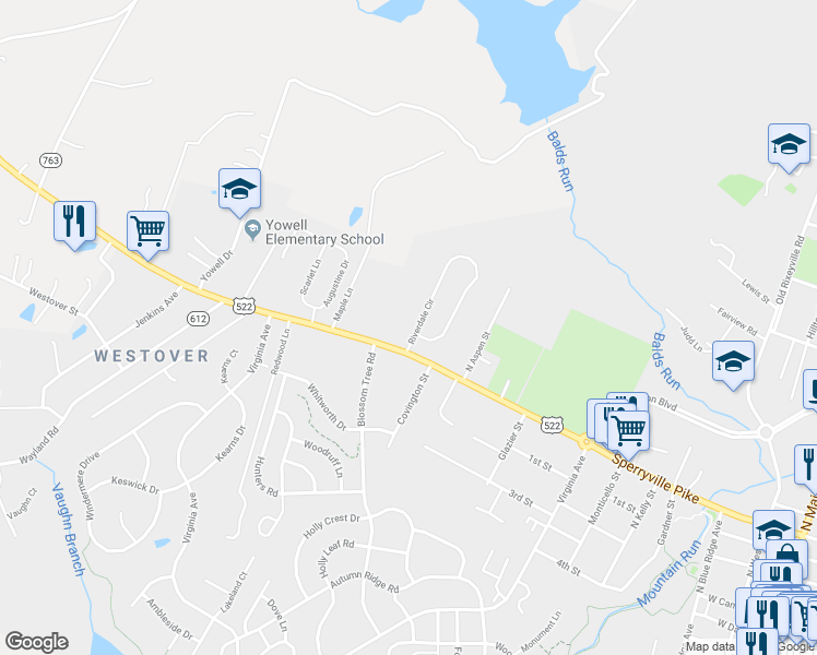 map of restaurants, bars, coffee shops, grocery stores, and more near 910 Riverdale Circle in Culpeper