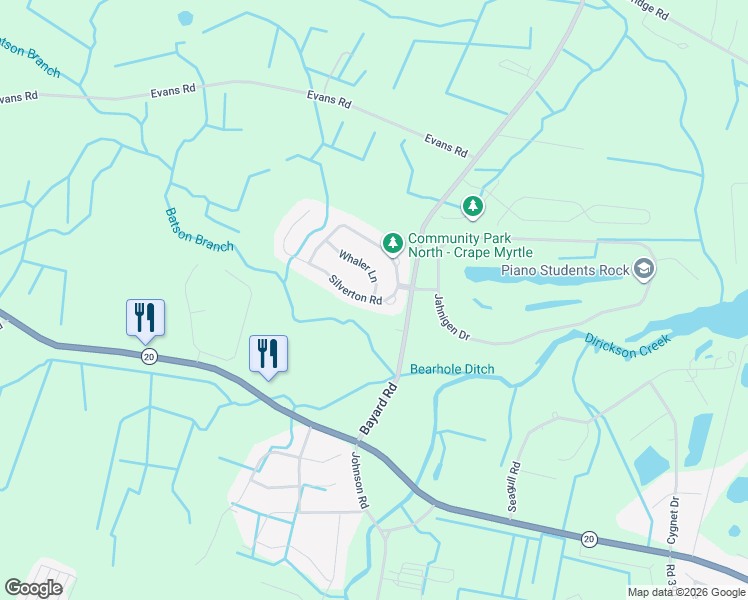 map of restaurants, bars, coffee shops, grocery stores, and more near 30545 Silverton Road in Frankford